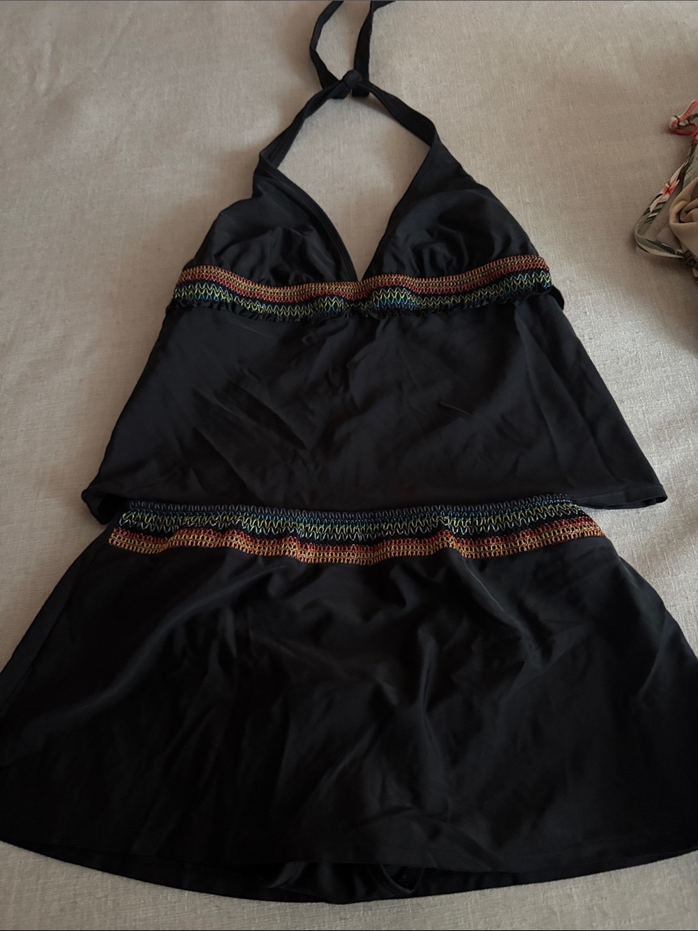 a.n.a Black Halter Tankini with Multicolor Trim